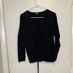 REWASH Black Long Sleeve V-Neck Ruched Front Top with tie